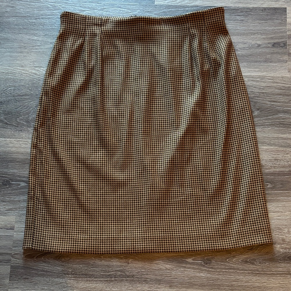 Casual Corner Annex Houndstooth Pencil Skirt Brown Black | Vintage Lined Midi